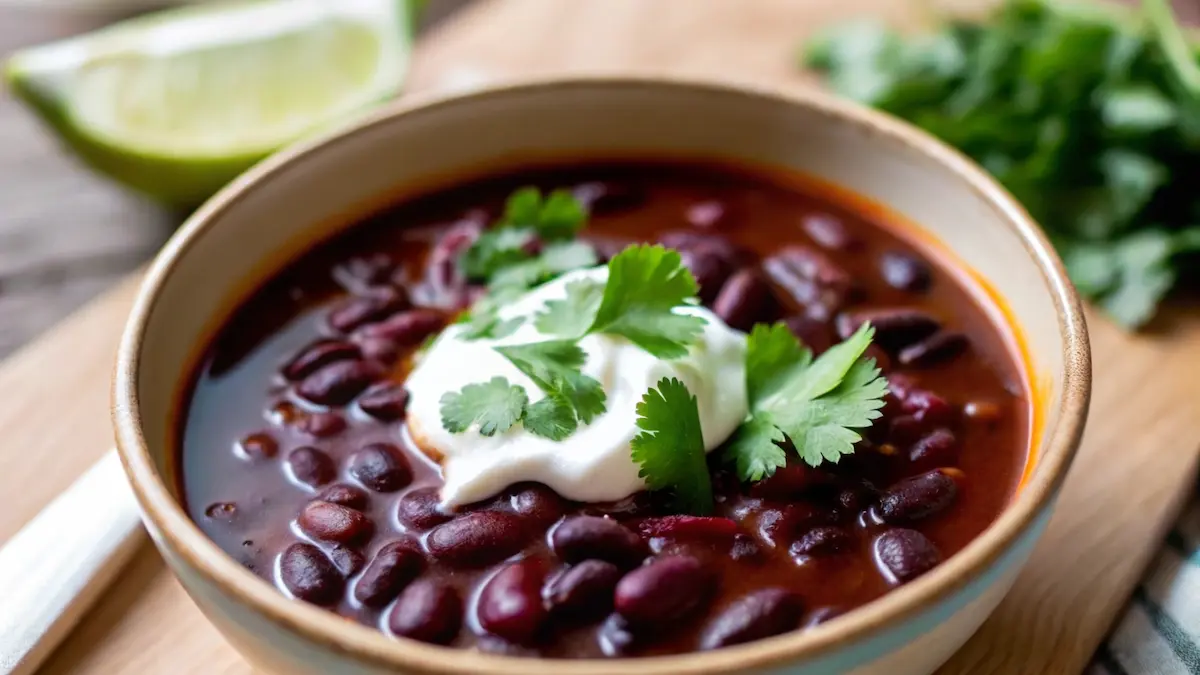 "Rinsing purple black beans for soup